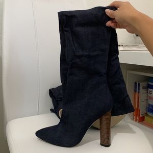 Over the knee long boots - denim. Dark blue